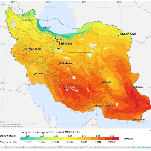 طرح توجیهی نیروگاه خورشیدی 3.5 مگاواتی پتانسیل تابش خورشید در ایران